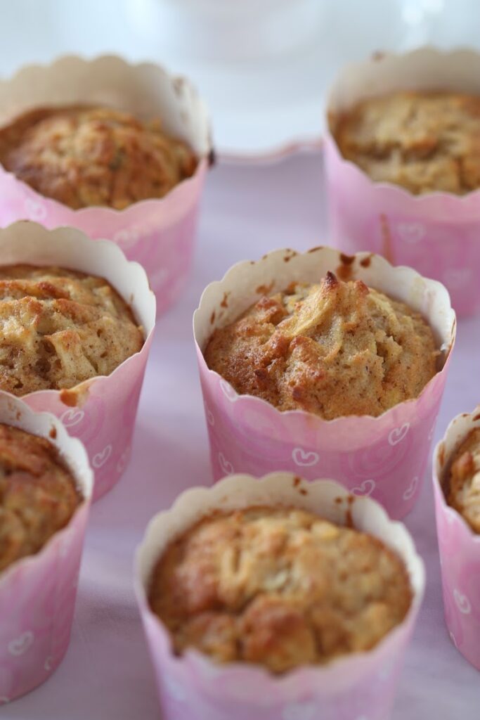 apple cinnamon muffins in pink muffin cases