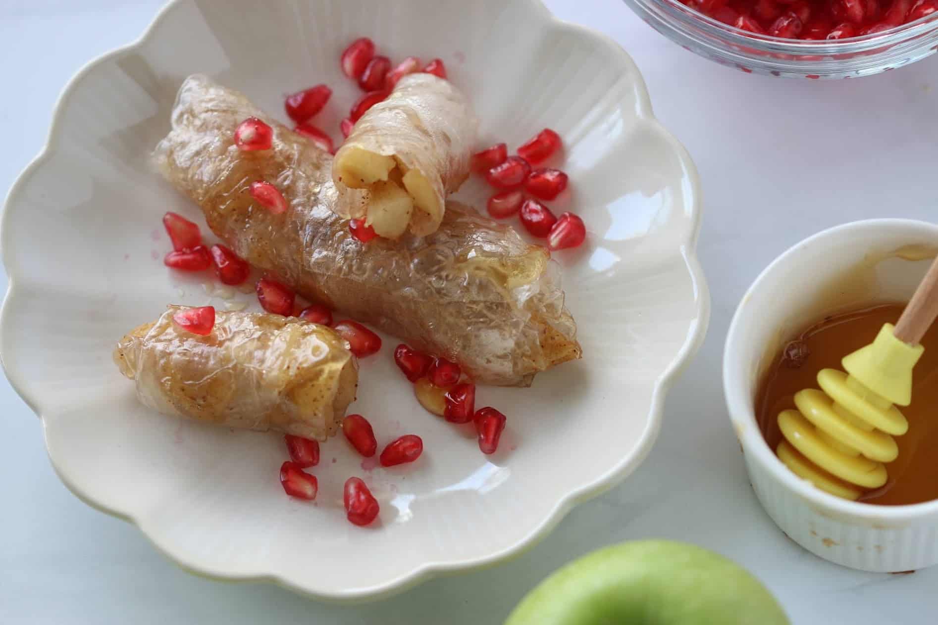 Baked Apple Pie Rice Paper Rolls on a plate