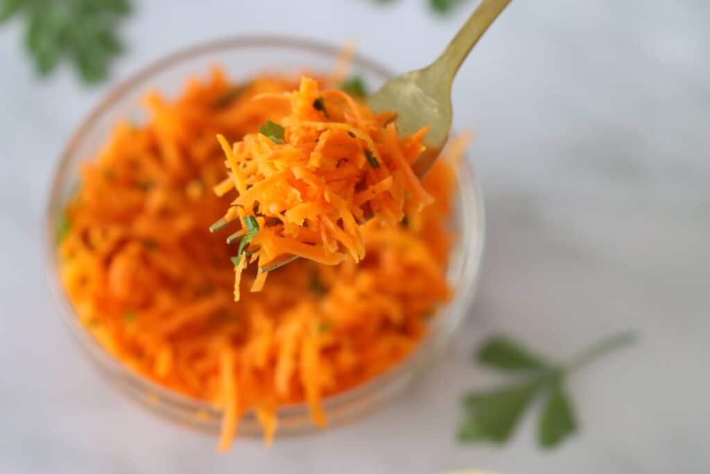 carrot salad on fork