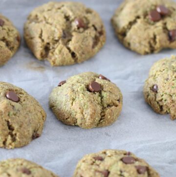 gluten free dairy free nut chocolate chip cookies on a baking pan