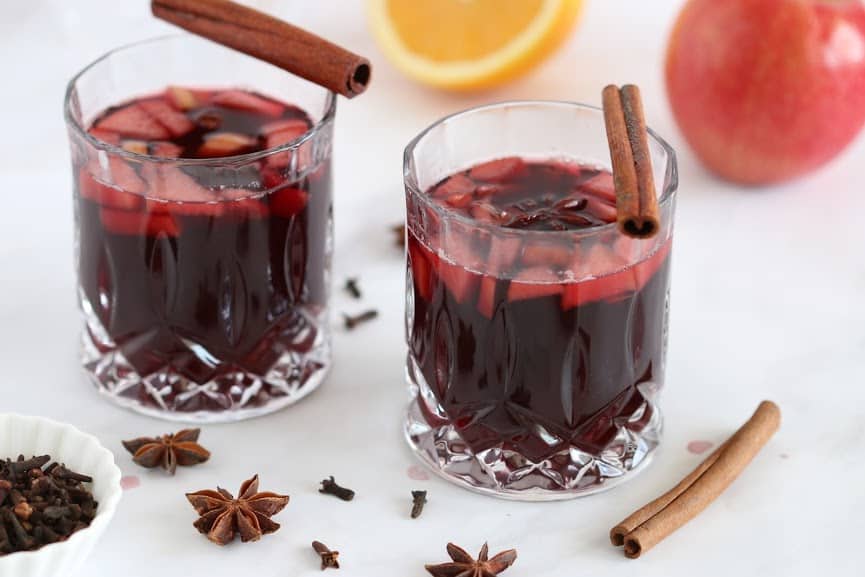 2 cups of hot red sangria drink