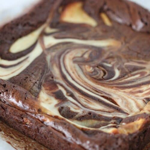 Marble Cheesecake Brownies in a pan