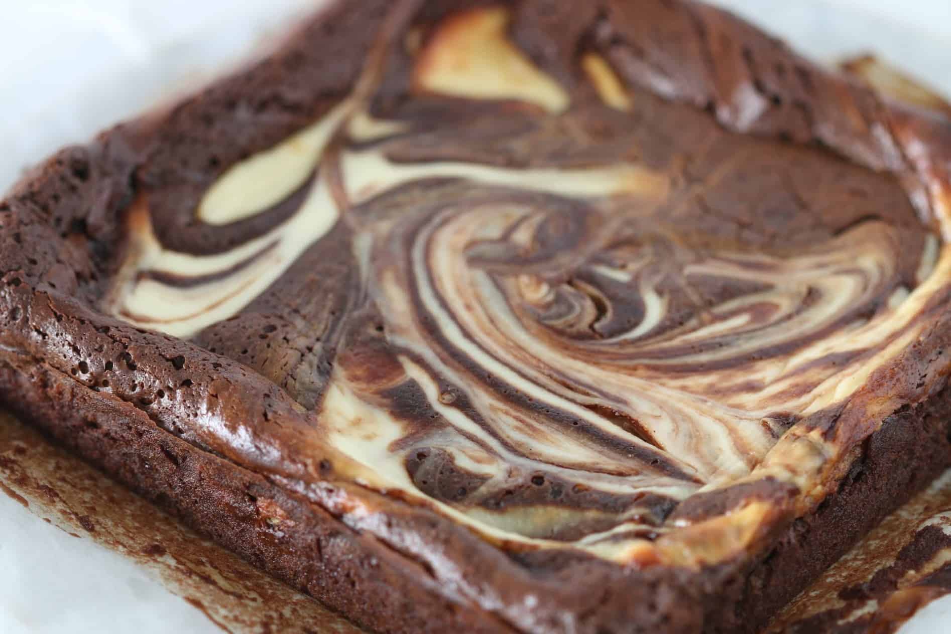 Marble Cheesecake Brownies in a pan