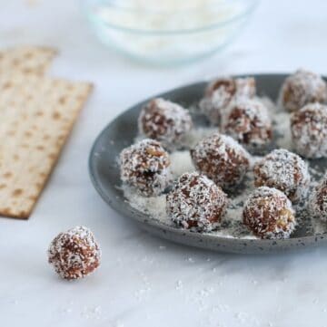 Passover Chocolate Coconut Balls on a plate
