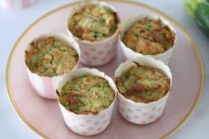 zucchini muffins in cases on a plate