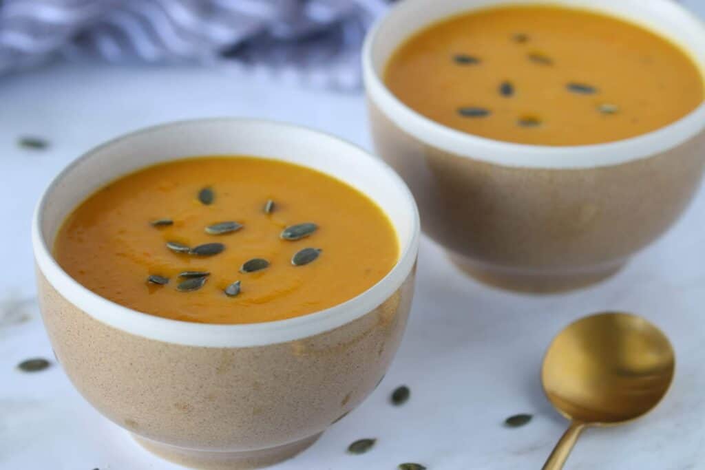 Orange Vegetable Soup in 2 bowls