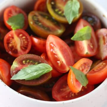 Tomato Basil Salad in a bowl
