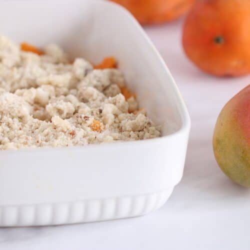 Mango Crumble in a baking pan