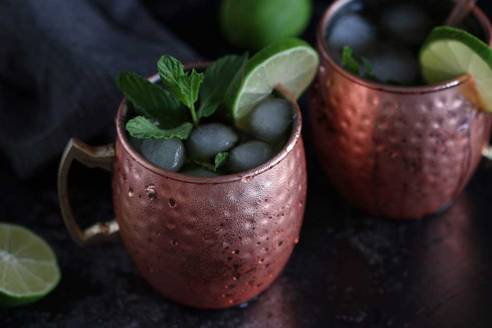 classic Moscow Mule in copper cups