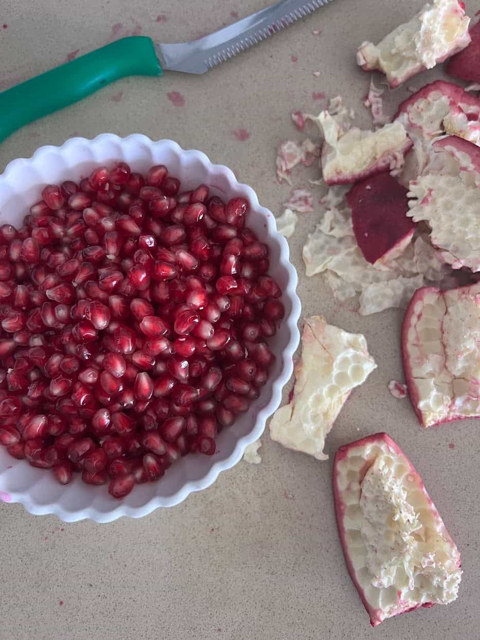 pomegranate seeds and peel